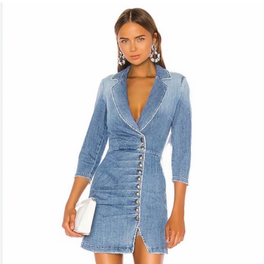 Retrofete Denim Ruched Button-Down Dress